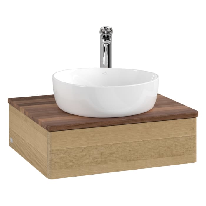 Villeroy & Boch Antao Waschbeckenunterschrank, 60 x 19 cm, 1 Auszug mit LED-Licht, Front ohne Struktur, mit Hahnloch