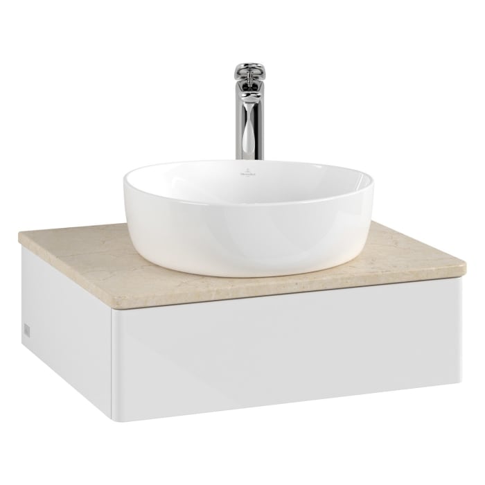 Villeroy & Boch Antao Waschbeckenunterschrank, 60 x 19 cm, 1 Auszug mit LED-Licht, Front ohne Struktur, mit Hahnloch