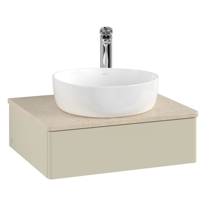 Villeroy & Boch Antao Waschbeckenunterschrank, 60 x 19 cm, 1 Auszug mit LED-Licht, Front ohne Struktur, mit Hahnloch