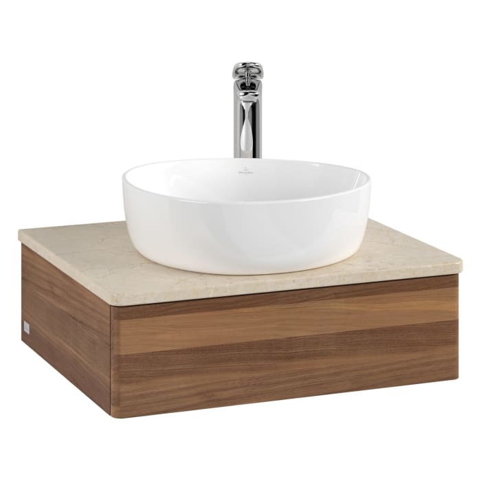 Villeroy & Boch Antao Waschbeckenunterschrank, 60 x 19 cm, 1 Auszug mit LED-Licht, Front ohne Struktur, mit Hahnloch