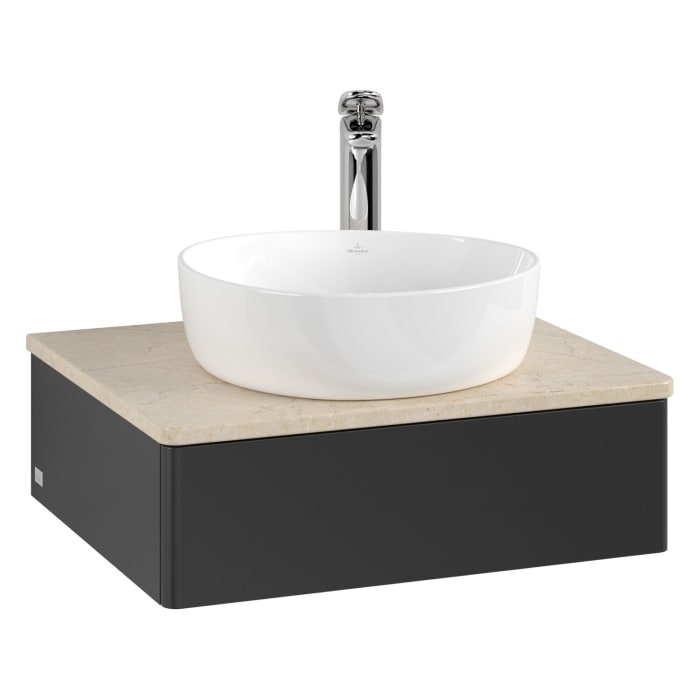 Villeroy & Boch Antao Waschbeckenunterschrank, 60 x 19 cm, 1 Auszug mit LED-Licht, Front ohne Struktur, mit Hahnloch