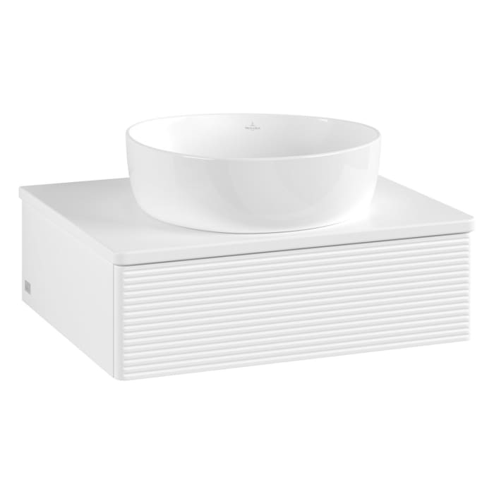 Villeroy & Boch Antao Waschbeckenunterschrank, 60 x 19 cm, 1 Auszug mit LED-Licht, Front mit Struktur, ohne Hahnloch