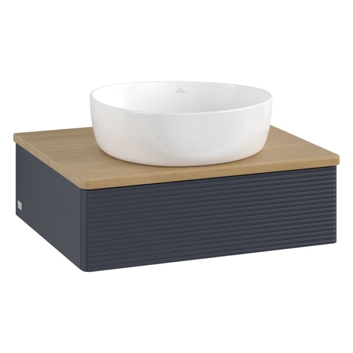 Villeroy & Boch Antao Waschbeckenunterschrank, 60 x 19 cm, 1 Auszug mit LED-Licht, Front mit Struktur, ohne Hahnloch