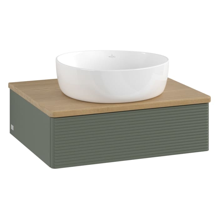 Villeroy & Boch Antao Waschbeckenunterschrank, 60 x 19 cm, 1 Auszug mit LED-Licht, Front mit Struktur, ohne Hahnloch