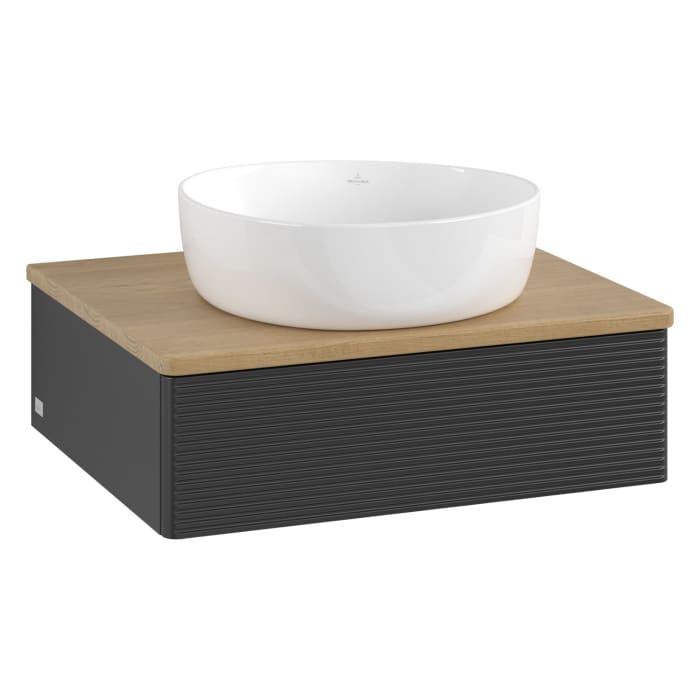 Villeroy & Boch Antao Waschbeckenunterschrank, 60 x 19 cm, 1 Auszug mit LED-Licht, Front mit Struktur, ohne Hahnloch