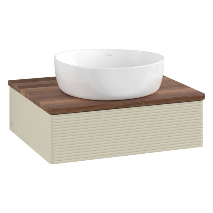 Villeroy & Boch Antao Waschbeckenunterschrank, 60 x 19 cm, 1 Auszug mit LED-Licht, Front mit Struktur, ohne Hahnloch