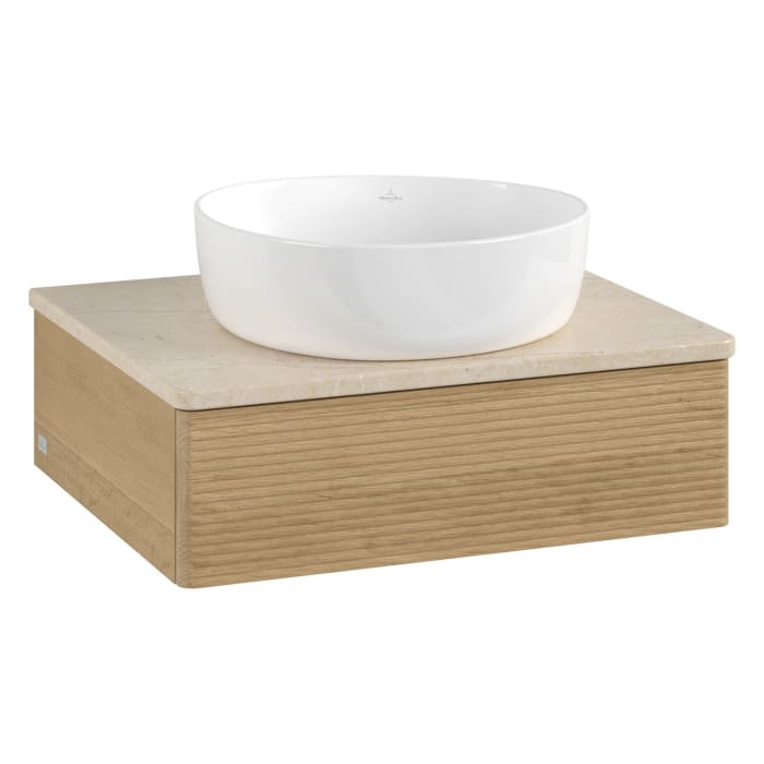 Villeroy & Boch Antao Waschbeckenunterschrank, 60 x 19 cm, 1 Auszug mit LED-Licht, Front mit Struktur, ohne Hahnloch