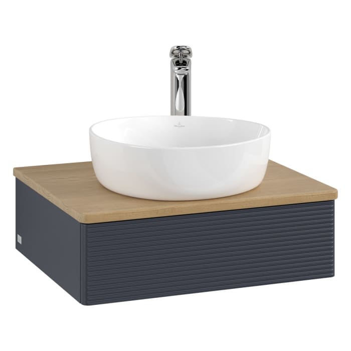 Villeroy & Boch Antao Waschbeckenunterschrank, 60 x 19 cm, 1 Auszug mit LED-Licht, Front mit Struktur, mit Hahnloch