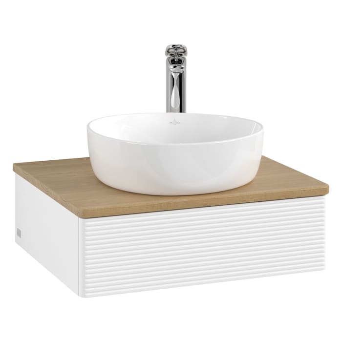 Villeroy & Boch Antao Waschbeckenunterschrank, 60 x 19 cm, 1 Auszug mit LED-Licht, Front mit Struktur, mit Hahnloch