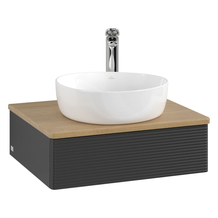 Villeroy & Boch Antao Waschbeckenunterschrank, 60 x 19 cm, 1 Auszug mit LED-Licht, Front mit Struktur, mit Hahnloch