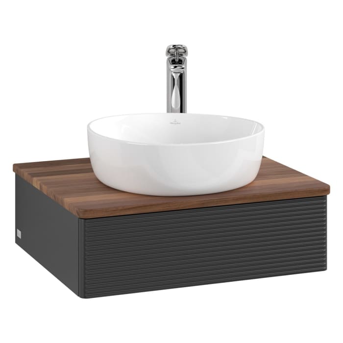 Villeroy & Boch Antao Waschbeckenunterschrank, 60 x 19 cm, 1 Auszug mit LED-Licht, Front mit Struktur, mit Hahnloch