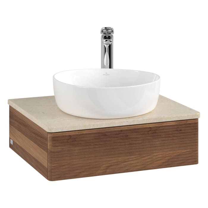 Villeroy & Boch Antao Waschbeckenunterschrank, 60 x 19 cm, 1 Auszug mit LED-Licht, Front mit Struktur, mit Hahnloch