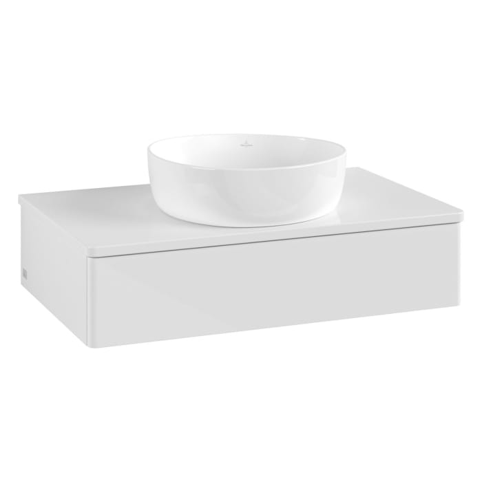 Villeroy & Boch Antao Waschbeckenunterschrank, 80 x 19 cm, 1 Auszug mit LED-Licht, Front ohne Struktur, ohne Hahnloch