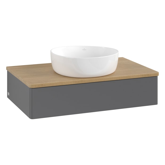 Villeroy & Boch Antao Waschbeckenunterschrank, 80 x 19 cm, 1 Auszug mit LED-Licht, Front ohne Struktur, ohne Hahnloch