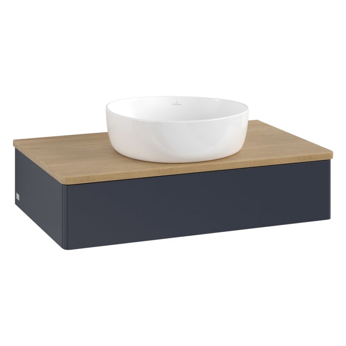 Villeroy & Boch Antao Waschbeckenunterschrank, 80 x 19 cm, 1 Auszug mit LED-Licht, Front ohne Struktur, ohne Hahnloch