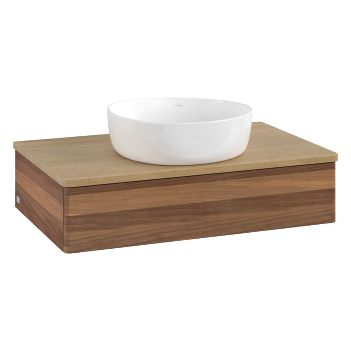 Villeroy & Boch Antao Waschbeckenunterschrank, 80 x 19 cm, 1 Auszug mit LED-Licht, Front ohne Struktur, ohne Hahnloch