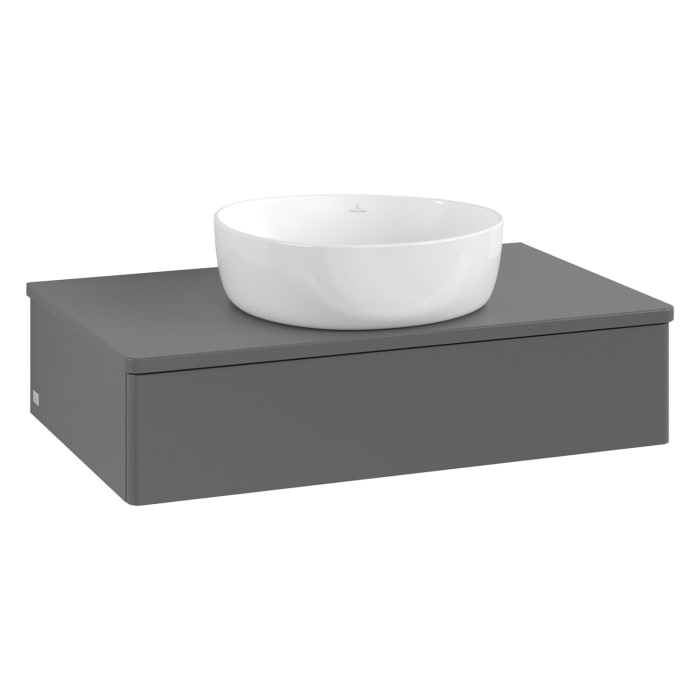 Villeroy & Boch Antao Waschbeckenunterschrank, 80 x 19 cm, 1 Auszug mit LED-Licht, Front ohne Struktur, mit Hahnloch