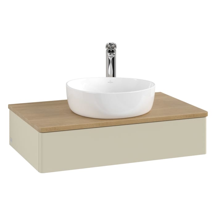 Villeroy & Boch Antao Waschbeckenunterschrank, 80 x 19 cm, 1 Auszug mit LED-Licht, Front ohne Struktur, mit Hahnloch