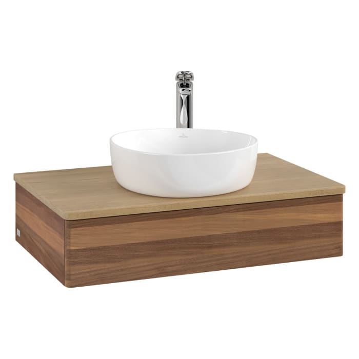 Villeroy & Boch Antao Waschbeckenunterschrank, 80 x 19 cm, 1 Auszug mit LED-Licht, Front ohne Struktur, mit Hahnloch