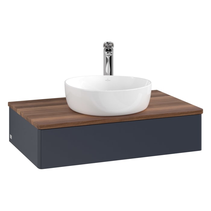 Villeroy & Boch Antao Waschbeckenunterschrank, 80 x 19 cm, 1 Auszug mit LED-Licht, Front ohne Struktur, mit Hahnloch