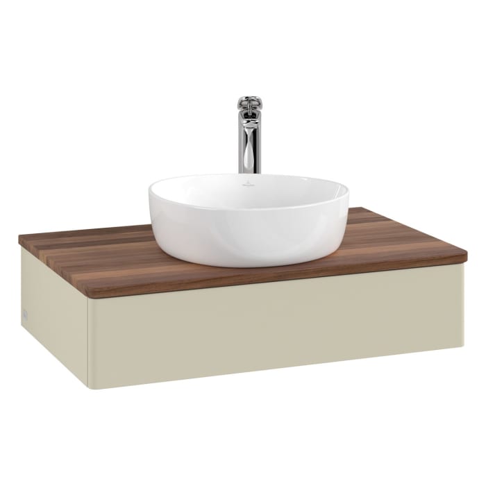 Villeroy & Boch Antao Waschbeckenunterschrank, 80 x 19 cm, 1 Auszug mit LED-Licht, Front ohne Struktur, mit Hahnloch