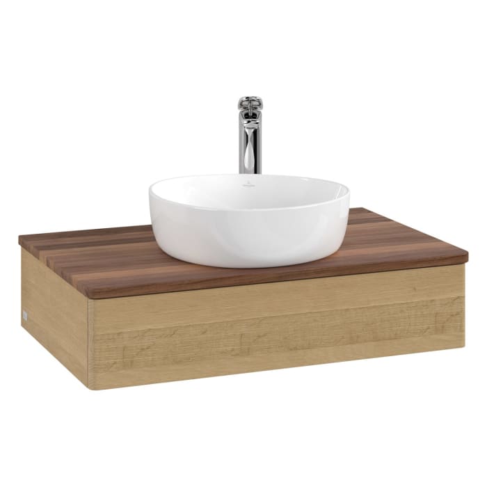 Villeroy & Boch Antao Waschbeckenunterschrank, 80 x 19 cm, 1 Auszug mit LED-Licht, Front ohne Struktur, mit Hahnloch