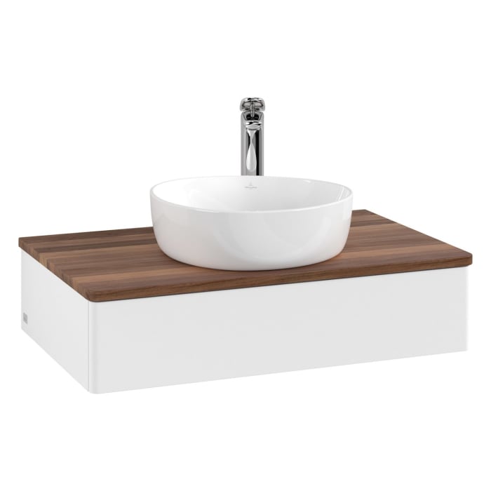 Villeroy & Boch Antao Waschbeckenunterschrank, 80 x 19 cm, 1 Auszug mit LED-Licht, Front ohne Struktur, mit Hahnloch