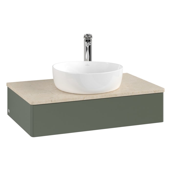 Villeroy & Boch Antao Waschbeckenunterschrank, 80 x 19 cm, 1 Auszug mit LED-Licht, Front ohne Struktur, mit Hahnloch