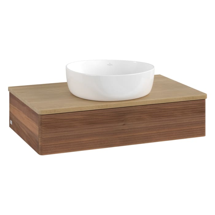 Villeroy & Boch Antao Waschbeckenunterschrank, 80 x 19 cm, 1 Auszug mit LED-Licht, Front mit Struktur, ohne Hahnloch