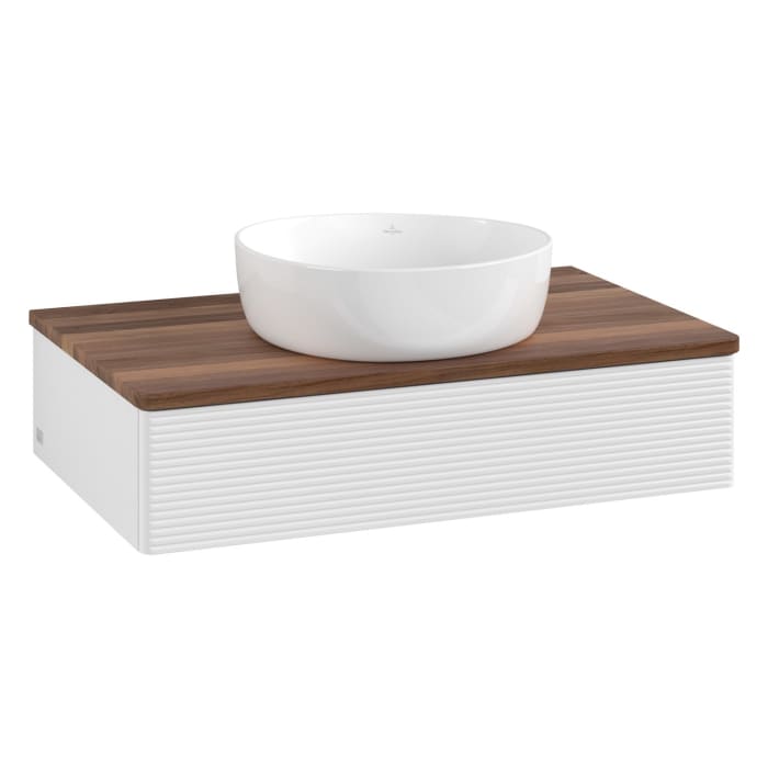 Villeroy & Boch Antao Waschbeckenunterschrank, 80 x 19 cm, 1 Auszug mit LED-Licht, Front mit Struktur, ohne Hahnloch