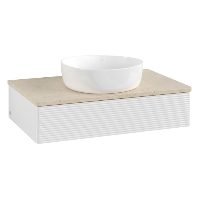 Villeroy & Boch Antao Waschbeckenunterschrank, 80 x 19 cm, 1 Auszug mit LED-Licht, Front mit Struktur, ohne Hahnloch