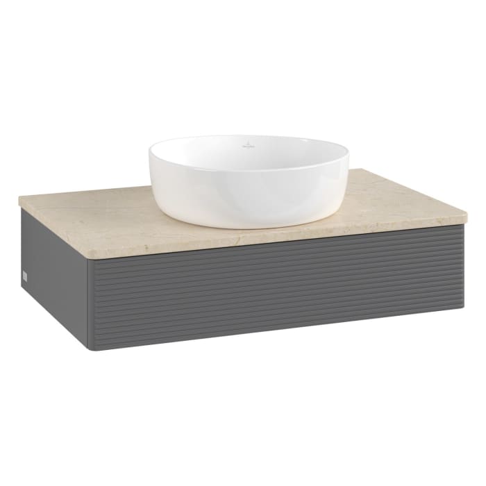 Villeroy & Boch Antao Waschbeckenunterschrank, 80 x 19 cm, 1 Auszug mit LED-Licht, Front mit Struktur, ohne Hahnloch