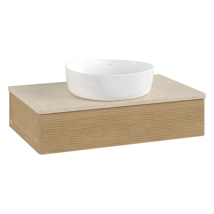 Villeroy & Boch Antao Waschbeckenunterschrank, 80 x 19 cm, 1 Auszug mit LED-Licht, Front mit Struktur, ohne Hahnloch