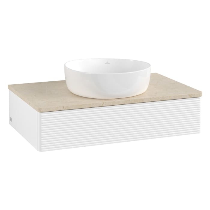 Villeroy & Boch Antao Waschbeckenunterschrank, 80 x 19 cm, 1 Auszug mit LED-Licht, Front mit Struktur, ohne Hahnloch