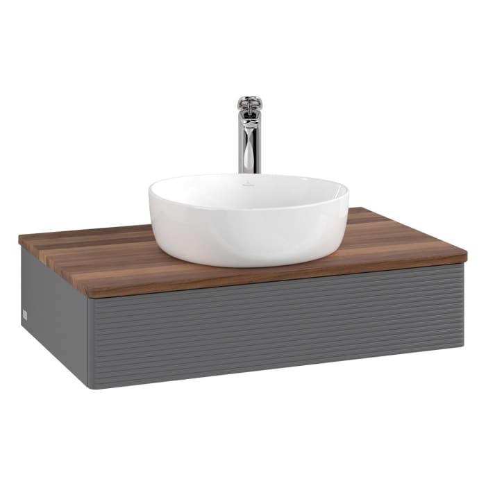 Villeroy & Boch Antao Waschbeckenunterschrank, 80 x 19 cm, 1 Auszug mit LED-Licht, Front mit Struktur, mit Hahnloch