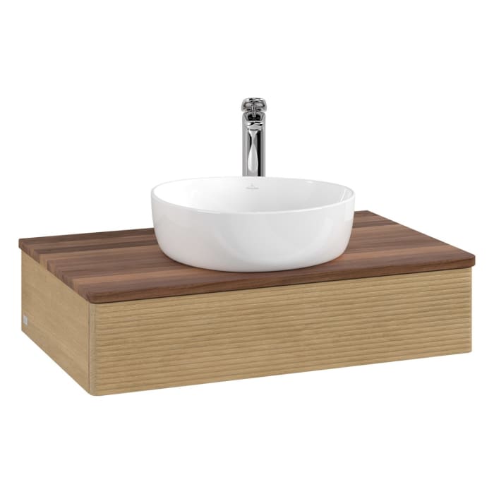 Villeroy & Boch Antao Waschbeckenunterschrank, 80 x 19 cm, 1 Auszug mit LED-Licht, Front mit Struktur, mit Hahnloch