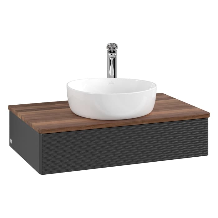 Villeroy & Boch Antao Waschbeckenunterschrank, 80 x 19 cm, 1 Auszug mit LED-Licht, Front mit Struktur, mit Hahnloch