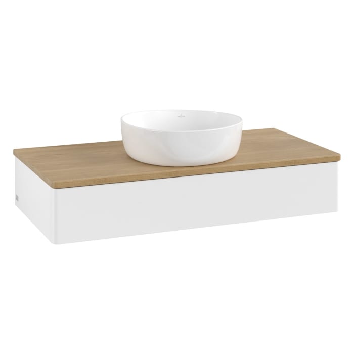Villeroy & Boch Antao Waschbeckenunterschrank, 100 x 19 cm, 1 Auszug mit LED-Licht, Front ohne Struktur, ohne Hahnloch