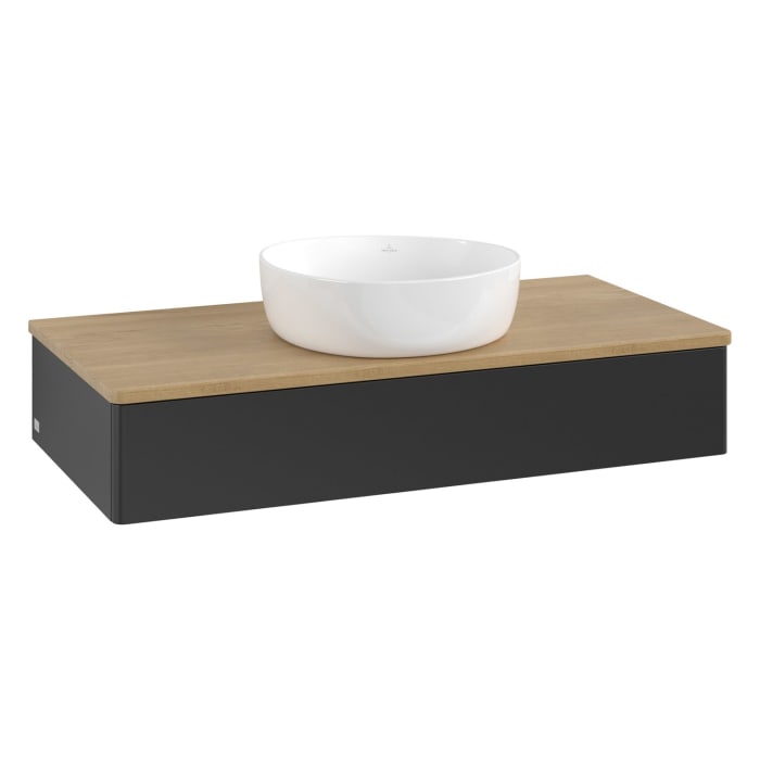 Villeroy & Boch Antao Waschbeckenunterschrank, 100 x 19 cm, 1 Auszug mit LED-Licht, Front ohne Struktur, ohne Hahnloch