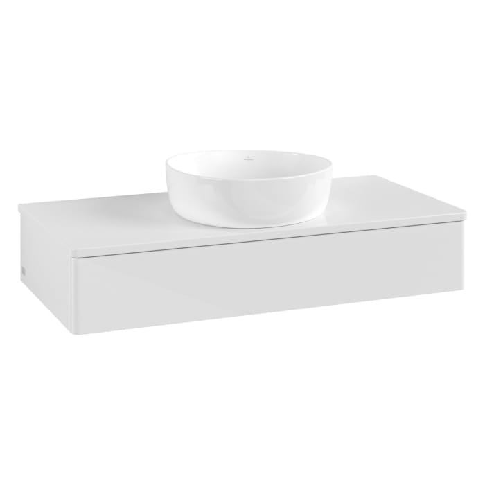 Villeroy & Boch Antao Waschbeckenunterschrank, 100 x 19 cm, 1 Auszug mit LED-Licht, Front ohne Struktur, mit Hahnloch