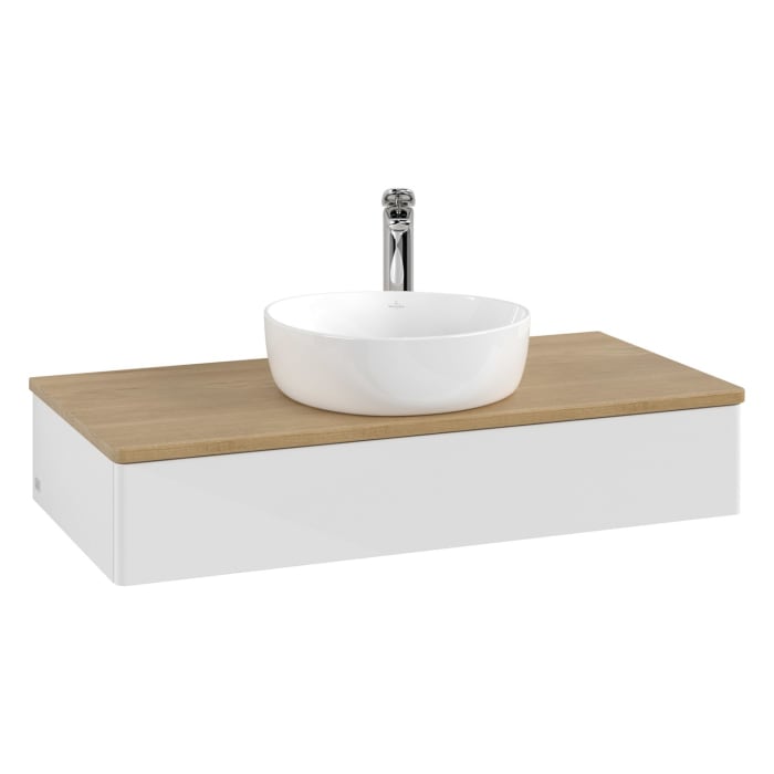 Villeroy & Boch Antao Waschbeckenunterschrank, 100 x 19 cm, 1 Auszug mit LED-Licht, Front ohne Struktur, mit Hahnloch