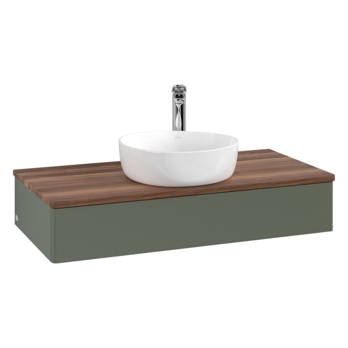 Villeroy & Boch Antao Waschbeckenunterschrank, 100 x 19 cm, 1 Auszug mit LED-Licht, Front ohne Struktur, mit Hahnloch