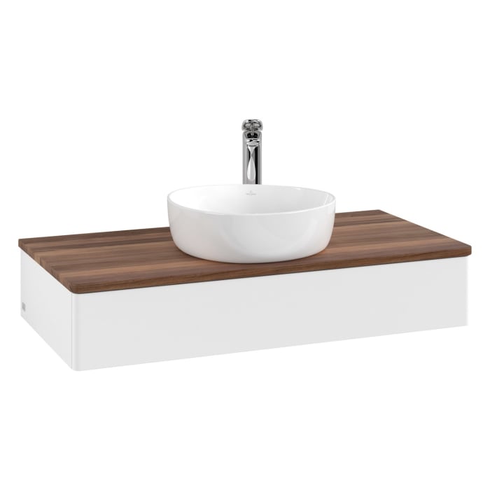 Villeroy & Boch Antao Waschbeckenunterschrank, 100 x 19 cm, 1 Auszug mit LED-Licht, Front ohne Struktur, mit Hahnloch