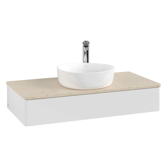 Villeroy & Boch Antao Waschbeckenunterschrank, 100 x 19 cm, 1 Auszug mit LED-Licht, Front ohne Struktur, mit Hahnloch