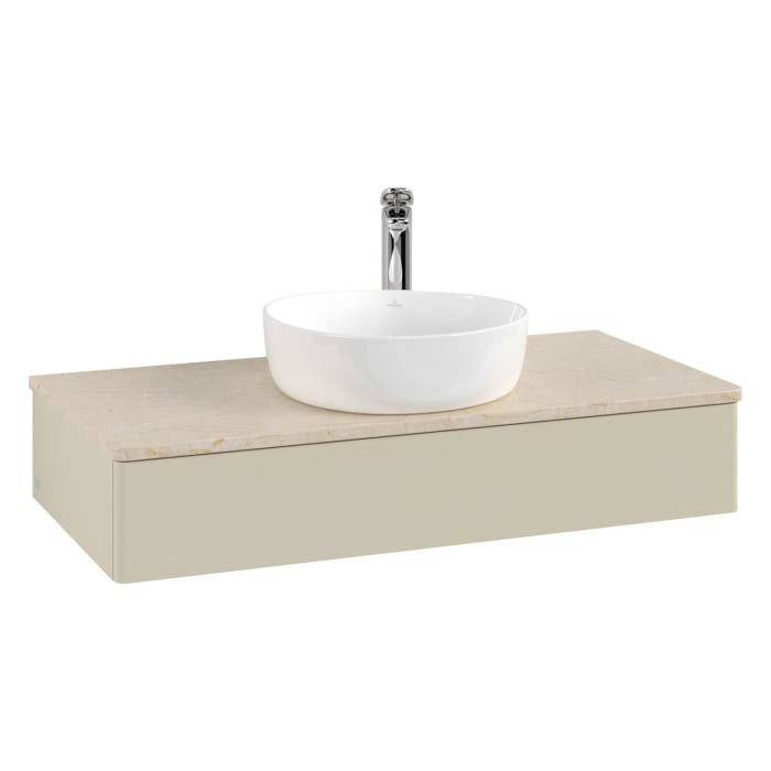 Villeroy & Boch Antao Waschbeckenunterschrank, 100 x 19 cm, 1 Auszug mit LED-Licht, Front ohne Struktur, mit Hahnloch