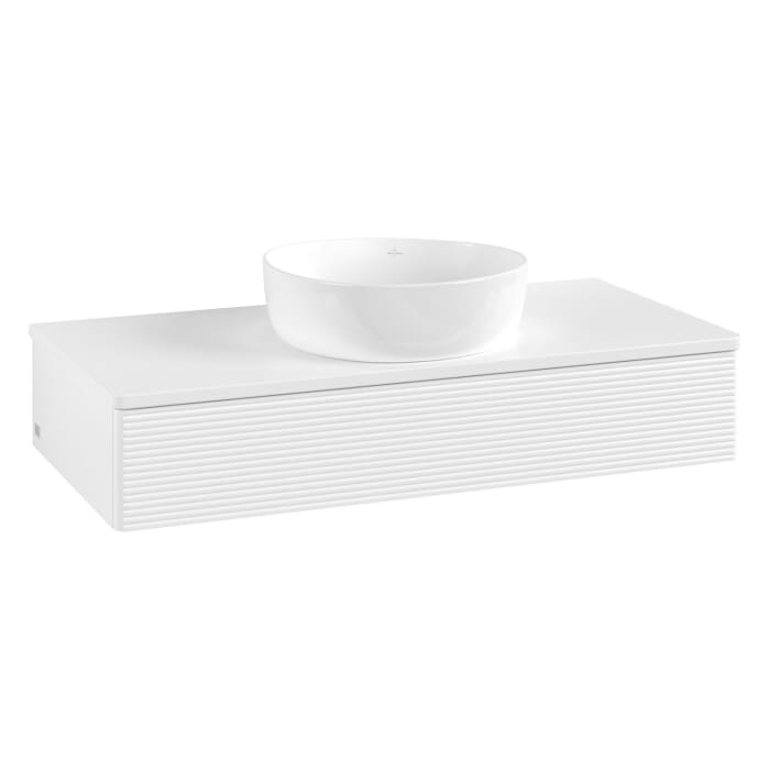 Villeroy & Boch Antao Waschbeckenunterschrank, 100 x 19 cm, 1 Auszug mit LED-Licht, Front mit Struktur, ohne Hahnloch