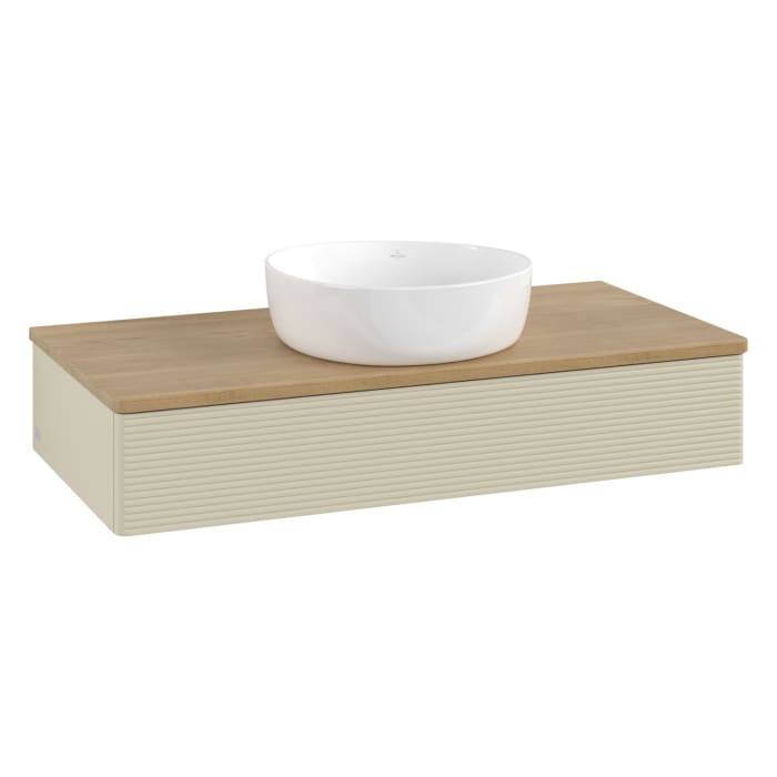 Villeroy & Boch Antao Waschbeckenunterschrank, 100 x 19 cm, 1 Auszug mit LED-Licht, Front mit Struktur, ohne Hahnloch