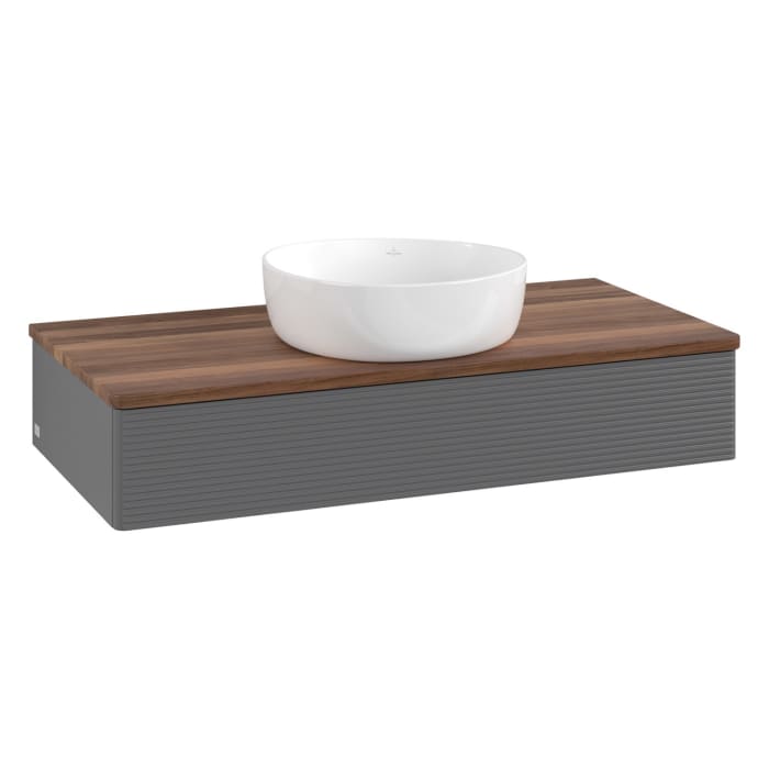 Villeroy & Boch Antao Waschbeckenunterschrank, 100 x 19 cm, 1 Auszug mit LED-Licht, Front mit Struktur, ohne Hahnloch