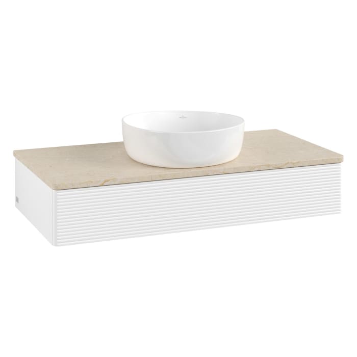 Villeroy & Boch Antao Waschbeckenunterschrank, 100 x 19 cm, 1 Auszug mit LED-Licht, Front mit Struktur, ohne Hahnloch