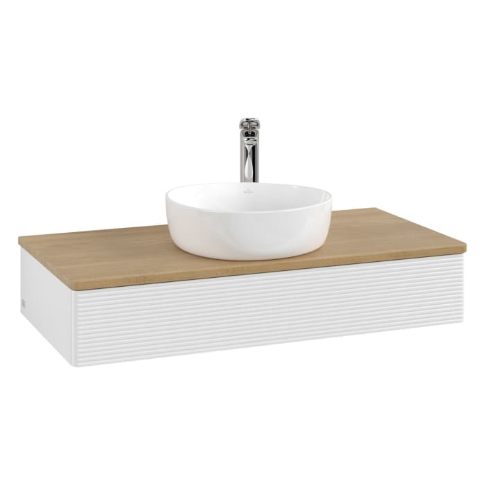 Villeroy & Boch Antao Waschbeckenunterschrank, 100 x 19 cm, 1 Auszug mit LED-Licht, Front mit Struktur, mit Hahnloch